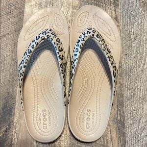 CROCS Beige and Black Animal Print Sandals Size 7